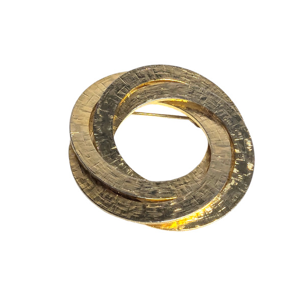 Unbranded Jewelry - Vtg Gold Tone 3 Metal Ring Spiral Layered‎ Cluster Brooch Pin Estate Jewelry